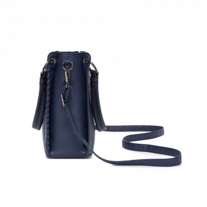 Miss Lulu Navy Textured PU Leather Crossbody Handbag with Woven Accents for Women – HBM2509 | Stylish & Functional