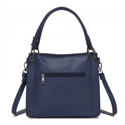 Miss Lulu Navy Textured PU Leather Crossbody Handbag with Woven Accents for Women – HBM2509 | Stylish & Functional