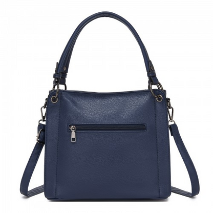 Miss Lulu Navy Textured PU Leather Crossbody Handbag with Woven Accents for Women – HBM2509 | Stylish & Functional