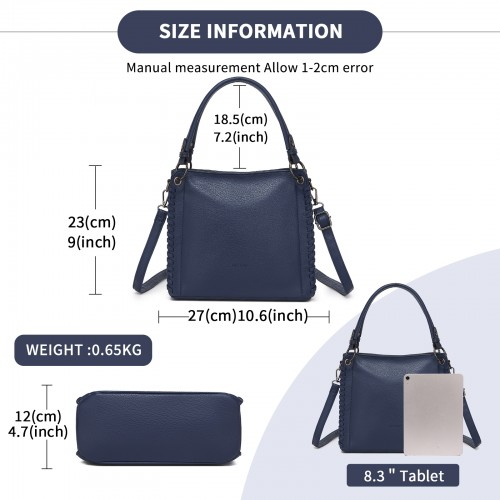 Miss Lulu Navy Textured PU Leather Crossbody Handbag with Woven Accents for Women – HBM2509 | Stylish & Functional
