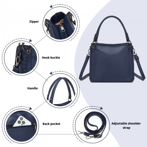 Miss Lulu Navy Textured PU Leather Crossbody Handbag with Woven Accents for Women – HBM2509 | Stylish & Functional
