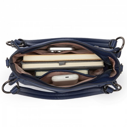 Miss Lulu Navy Textured PU Leather Crossbody Handbag with Woven Accents for Women – HBM2509 | Stylish & Functional