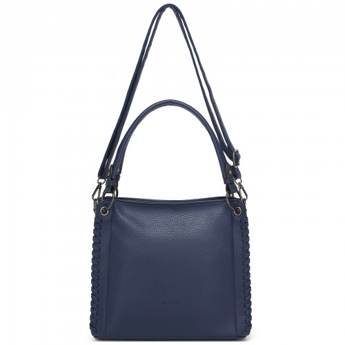 Miss Lulu Navy Textured PU Leather Crossbody Handbag with Woven Accents for Women – HBM2509 | Stylish & Functional