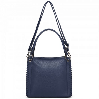 Miss Lulu Navy Textured PU Leather Crossbody Handbag with Woven Accents for Women – HBM2509 | Stylish & Functional