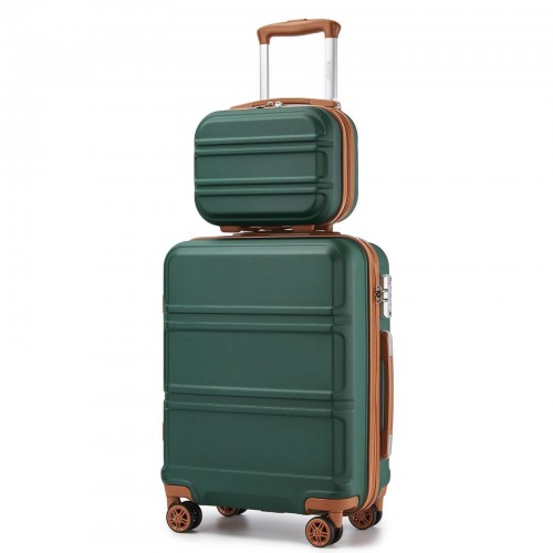 Kono ABS 4 Wheel Suitcase Set with Vanity Case - Stylish Green and Brown Luggage