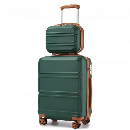 Kono ABS 4 Wheel Suitcase Set with Vanity Case - Stylish Green and Brown Luggage