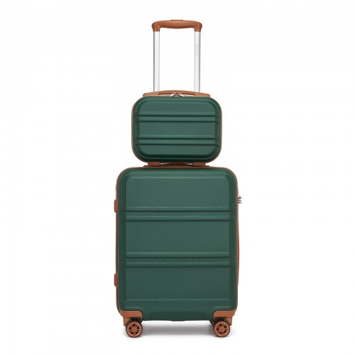 Kono ABS 4 Wheel Suitcase Set with Vanity Case - Stylish Green and Brown Luggage