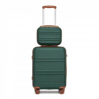Kono ABS 4 Wheel Suitcase Set with Vanity Case - Stylish Green and Brown Luggage