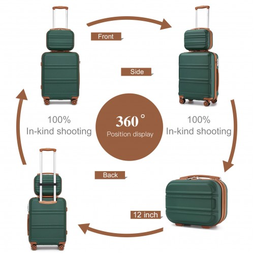 Kono ABS 4 Wheel Suitcase Set with Vanity Case - Stylish Green and Brown Luggage