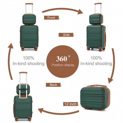 Kono ABS 4 Wheel Suitcase Set with Vanity Case - Stylish Green and Brown Luggage