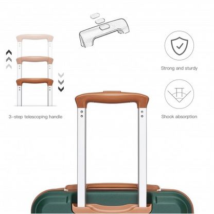 Kono ABS 4 Wheel Suitcase Set with Vanity Case - Stylish Green and Brown Luggage