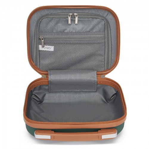Kono ABS 4 Wheel Suitcase Set with Vanity Case - Stylish Green and Brown Luggage