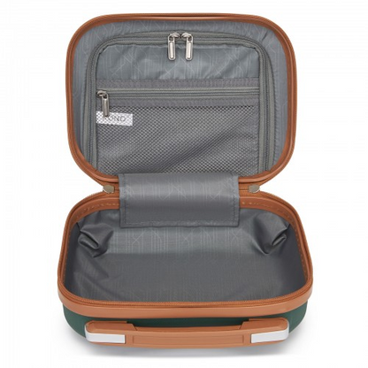Kono ABS 4 Wheel Suitcase Set with Vanity Case - Stylish Green and Brown Luggage