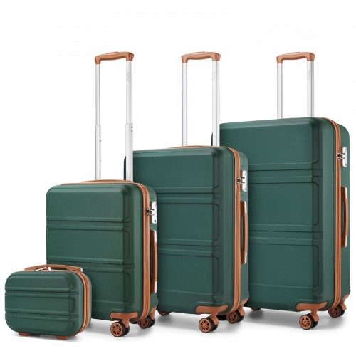 K1871-1L - Kono ABS Sculpted Horizontal Design 4 Pcs Suitcase Set With Vanity Case - Green And Brown