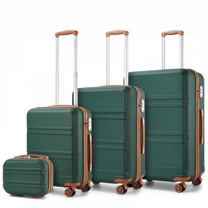 K1871-1L - Kono ABS Sculpted Horizontal Design 4 Pcs Suitcase Set With Vanity Case - Green And Brown