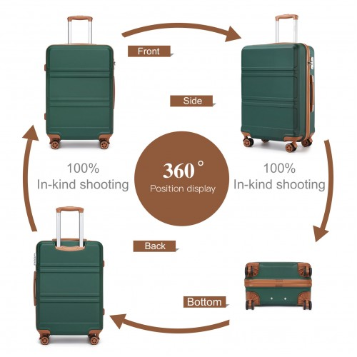 K1871-1L - Kono ABS Sculpted Horizontal Design 4 Pcs Suitcase Set With Vanity Case - Green And Brown