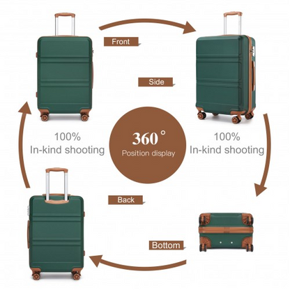 K1871-1L - Kono ABS Sculpted Horizontal Design 4 Pcs Suitcase Set With Vanity Case - Green And Brown