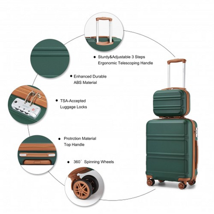 K1871-1L - Kono ABS Sculpted Horizontal Design 4 Pcs Suitcase Set With Vanity Case - Green And Brown