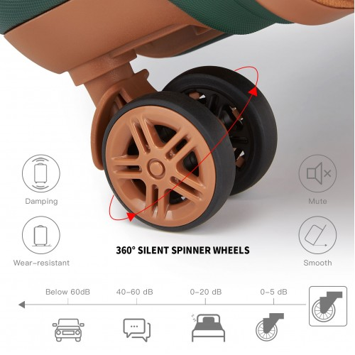 K1871-1L - Kono ABS Sculpted Horizontal Design 4 Pcs Suitcase Set With Vanity Case - Green And Brown