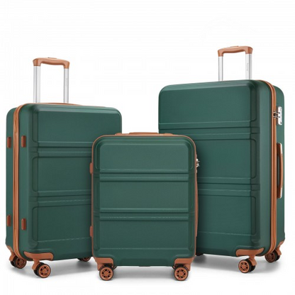 K1871-1L - Kono ABS Sculpted Horizontal Design 3 Piece Suitcase Set - Green And Brown