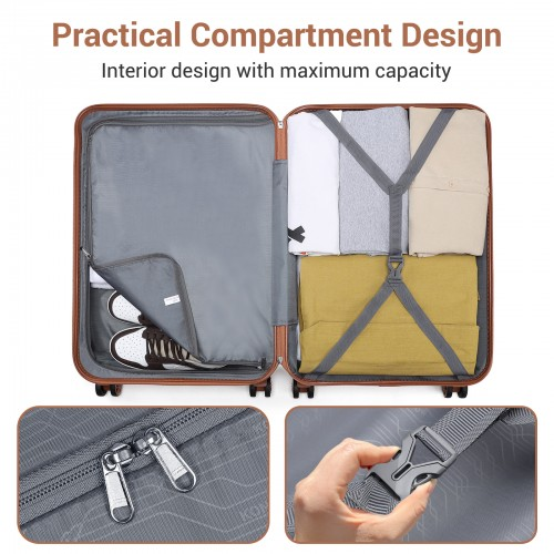 K1871-1L - Kono ABS Sculpted Horizontal Design 3 Piece Suitcase Set - Green And Brown