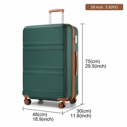 K1871-1L - Kono ABS 28 Inch Sculpted Horizontal Design Suitcase - Green And Brown
