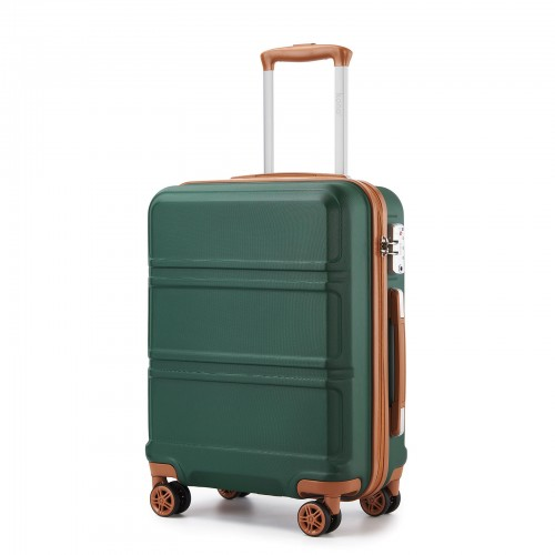 Kono ABS 20 Inch Sculpted Horizontal Design Cabin Luggage - Green and Brown