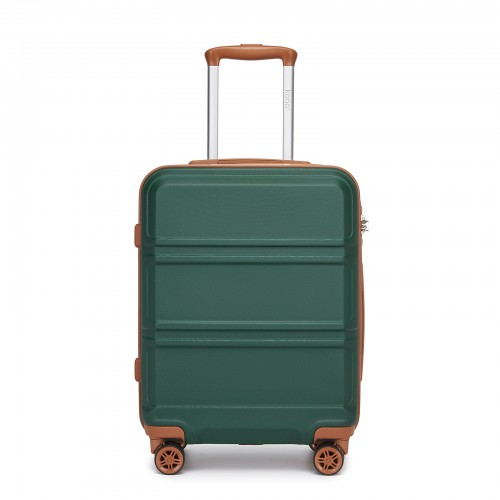 Kono ABS 20 Inch Sculpted Horizontal Design Cabin Luggage - Green and Brown