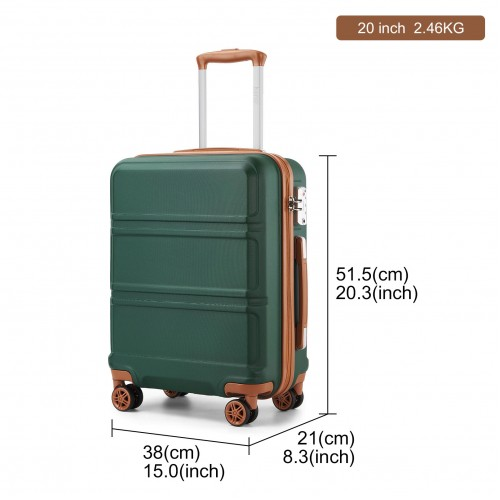 Kono ABS 20 Inch Sculpted Horizontal Design Cabin Luggage - Green and Brown