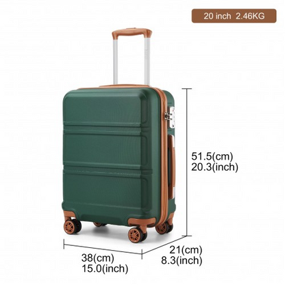 Kono ABS 20 Inch Sculpted Horizontal Design Cabin Luggage - Green and Brown