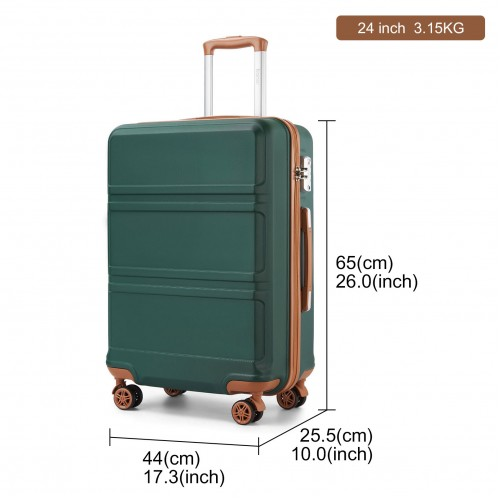 Kono ABS 24 Inch Sculpted Horizontal Design Suitcase - Green And Brown