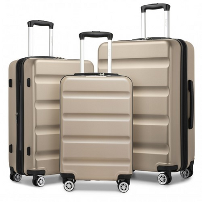 KSK2482 - Kono 3-Piece Horizontal Engraved Hard Shell ABS+PC Suitcase with TSA Lock - Gold