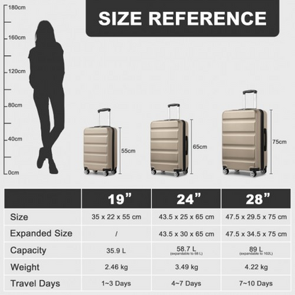 KSK2482 - Kono 3-Piece Horizontal Engraved Hard Shell ABS+PC Suitcase with TSA Lock - Gold