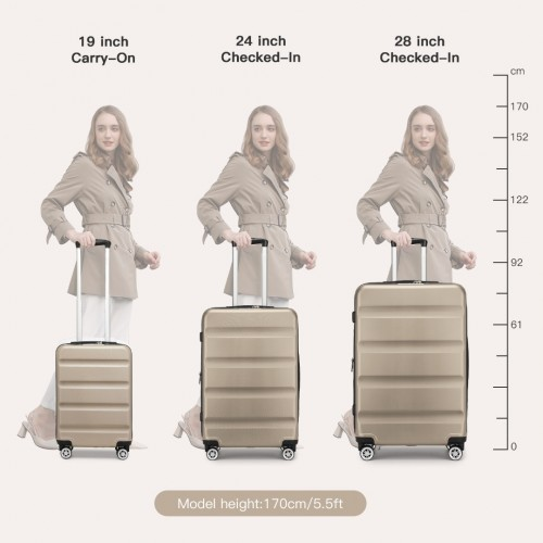 KSK2482 - Kono 3-Piece Horizontal Engraved Hard Shell ABS+PC Suitcase with TSA Lock - Gold