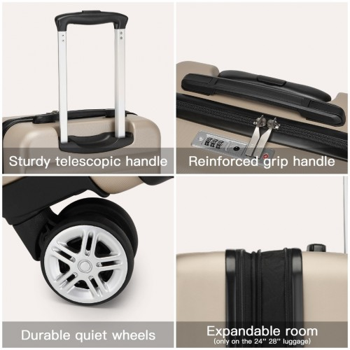 KSK2482 - Kono 3-Piece Horizontal Engraved Hard Shell ABS+PC Suitcase with TSA Lock - Gold