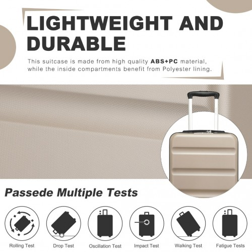 KSK2482 - Kono 3-Piece Horizontal Engraved Hard Shell ABS+PC Suitcase with TSA Lock - Gold