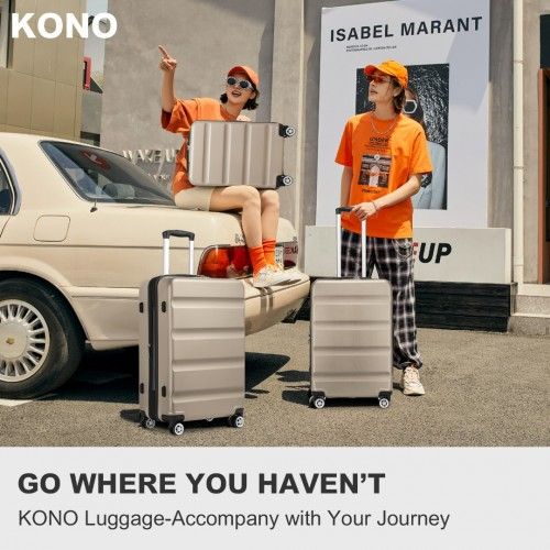 KSK2482 - Kono 3-Piece Horizontal Engraved Hard Shell ABS+PC Suitcase with TSA Lock - Gold