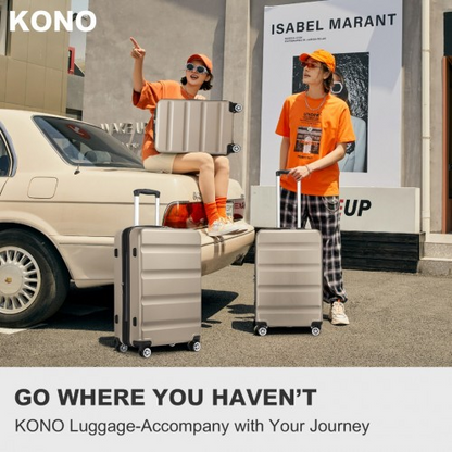 KSK2482 - Kono 3-Piece Horizontal Engraved Hard Shell ABS+PC Suitcase with TSA Lock - Gold