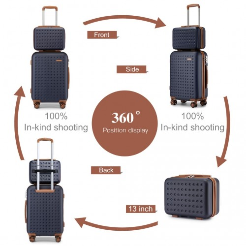 KSK2486 - Kono Stylish ABS+PC Polka Dot Hard Shell Suitcase With TSA Lock And Vanity Case 4 Piece Set - Navy And Brown