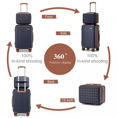 KSK2486 - Kono Stylish ABS+PC Polka Dot Hard Shell Suitcase With TSA Lock And Vanity Case 4 Piece Set - Navy And Brown
