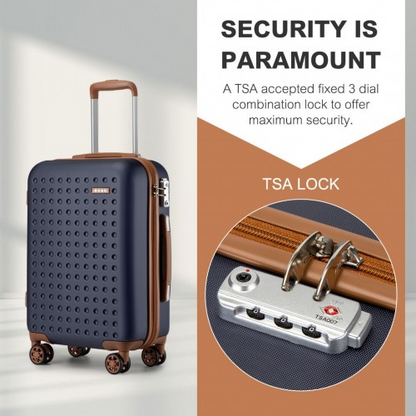 KSK2486 - Kono Stylish ABS+PC Polka Dot Hard Shell Suitcase With TSA Lock And Vanity Case 4 Piece Set - Navy And Brown