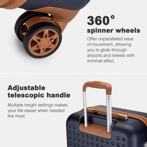 KSK2486 - Kono Stylish ABS+PC Polka Dot Hard Shell Suitcase With TSA Lock And Vanity Case 4 Piece Set - Navy And Brown