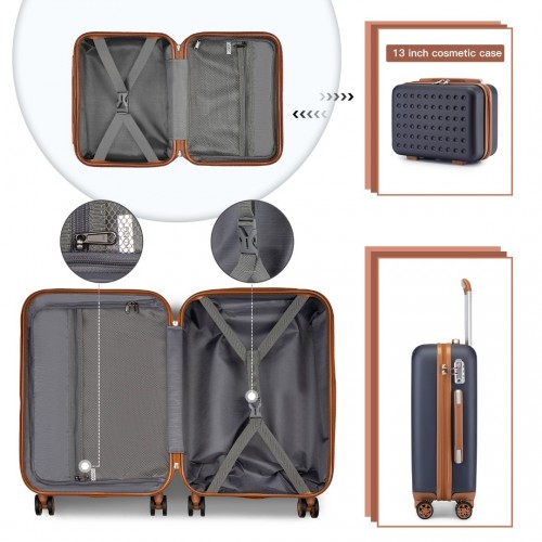 KSK2486 - Kono Stylish ABS+PC Polka Dot Hard Shell Suitcase With TSA Lock And Vanity Case 4 Piece Set - Navy And Brown