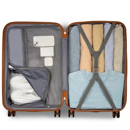 KSK2486 - Kono Stylish ABS+PC Polka Dot Hard Shell Suitcase With TSA Lock And Vanity Case 4 Piece Set - Navy And Brown
