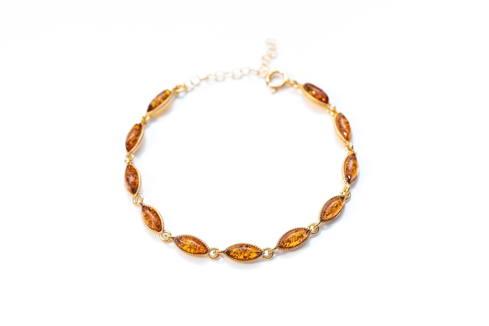 Dainty Amber and Gold Plated Silver Bracelet