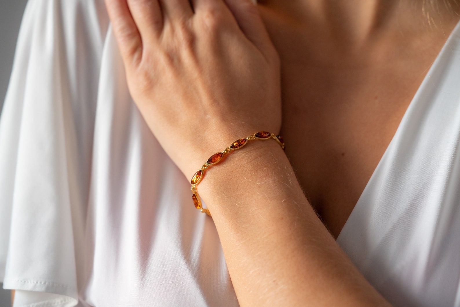 Dainty Amber and Gold Plated Silver Bracelet
