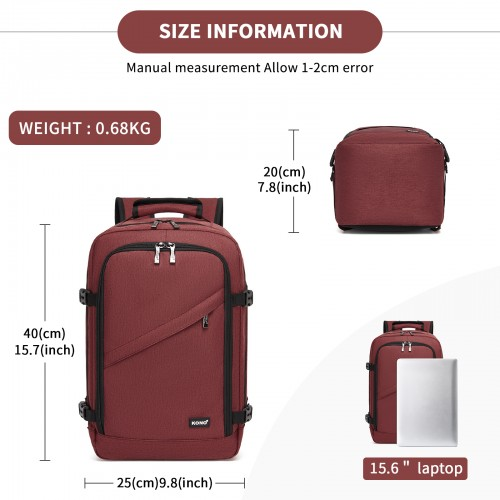 Kono Multi-purpose Business Carry-On Backpack–Fits 15.6" Laptop, Ideal for Work, Travel & Daily Commute - Burgundy