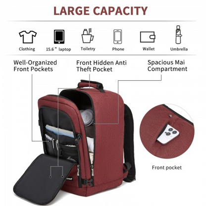Kono Multi-purpose Business Carry-On Backpack–Fits 15.6" Laptop, Ideal for Work, Travel & Daily Commute - Burgundy