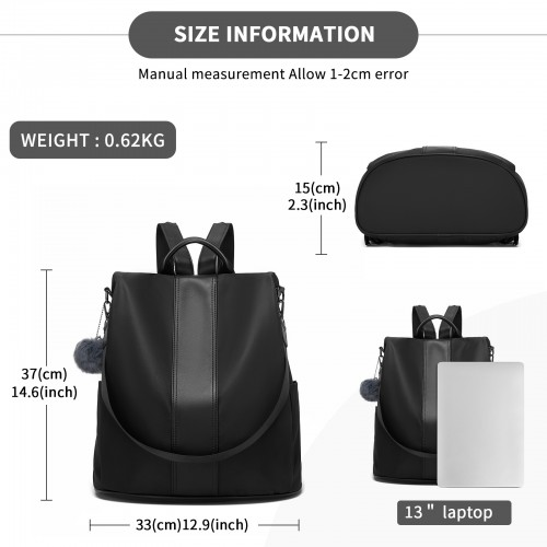 Miss Lulu Stylish Anti-Theft Convertible Backpack - Black | Spacious & Secure for Commuting & Daily Use