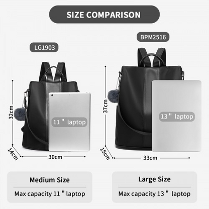 Miss Lulu Stylish Anti-Theft Convertible Backpack - Black | Spacious & Secure for Commuting & Daily Use